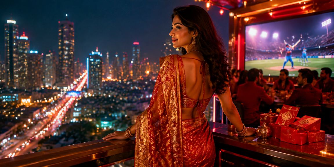 Players engaged in cricket betting with colorful sarees