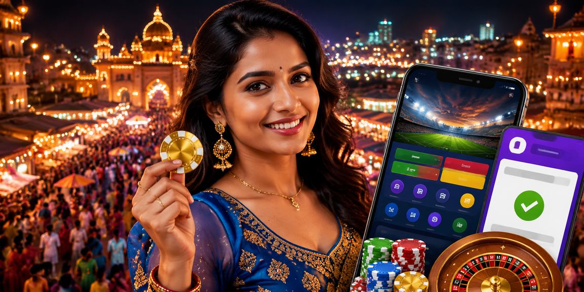 Night market with vibrant sports betting activity in India